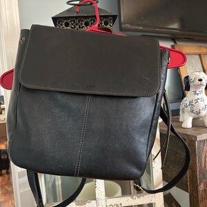 Fossil Black Leather Backpack Bag